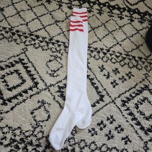 Sugar Thrillz White Knee-High Socks with Red Stripes